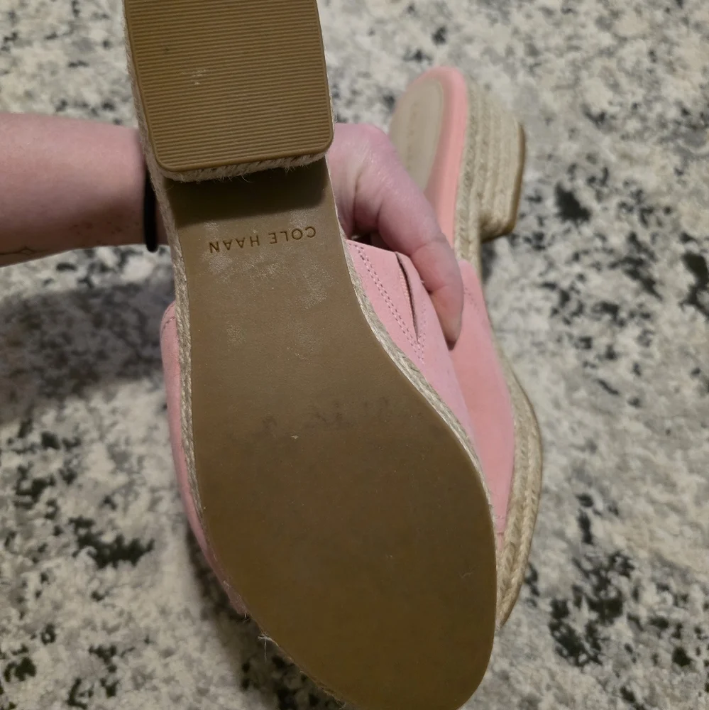 Cole Haan Leather Canvas Espadrilles Sandals Pink Womens 8.5 Preppy Boho
